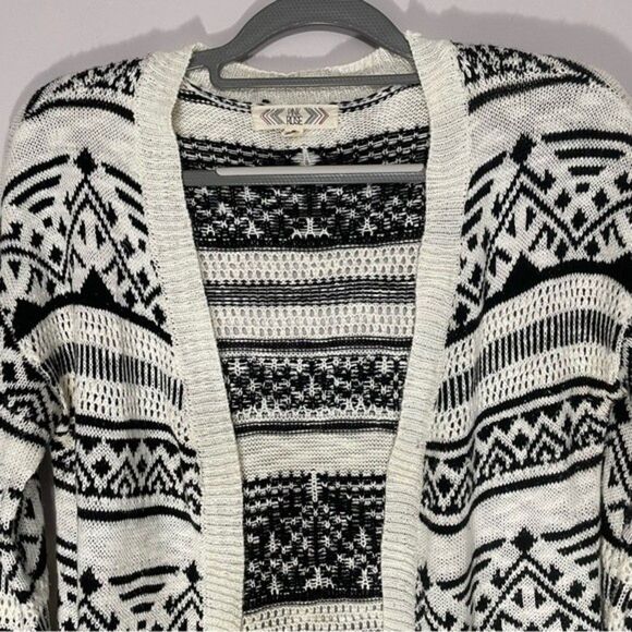 Pink Rose M open front cotton blend black white aztec print longline cardigan - Picture 10 of 11